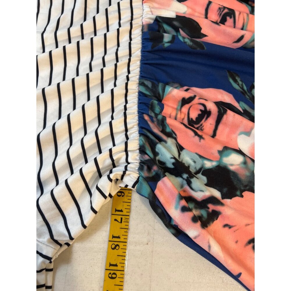 Allegrace Maxi Dress Striped Bodice Blue Pink Floral Skirt 2X - Picture 5 of 8